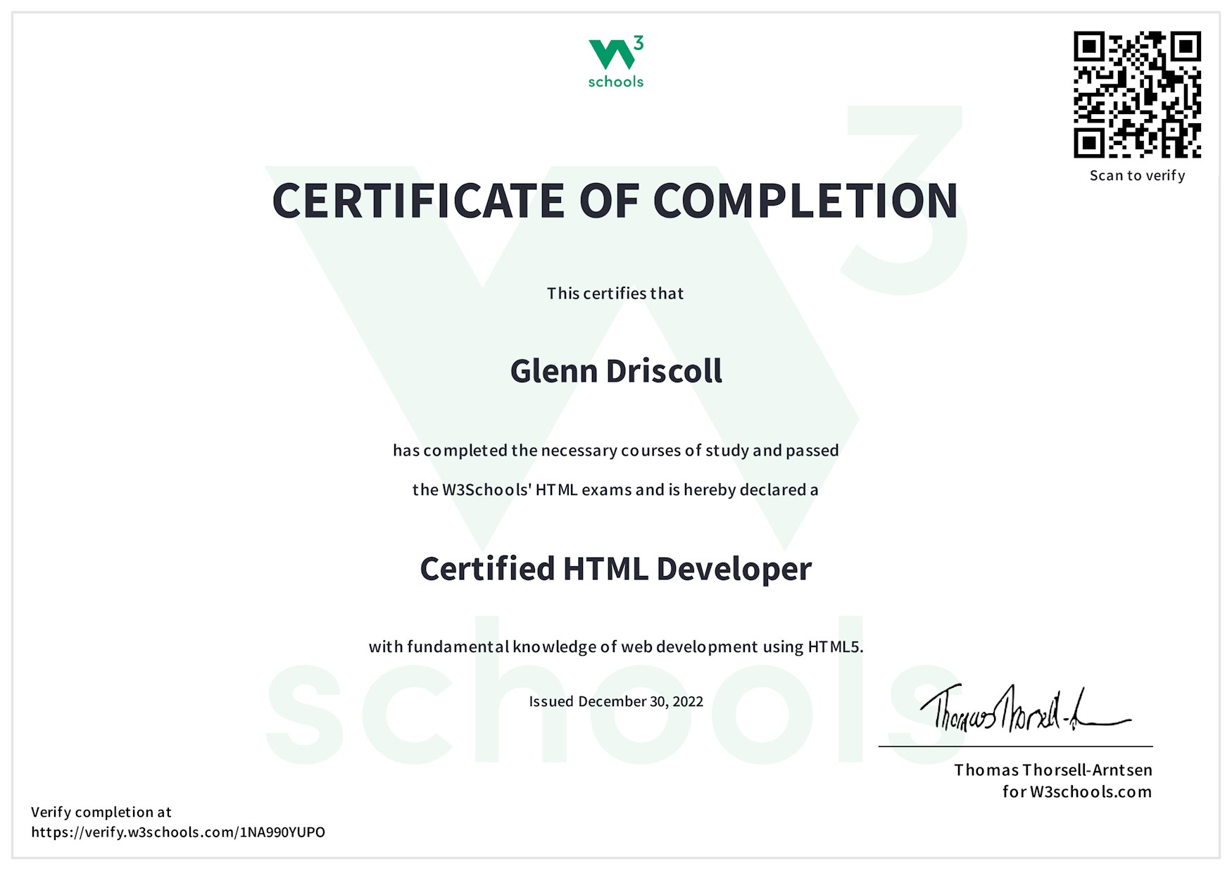 HTML Certificate
